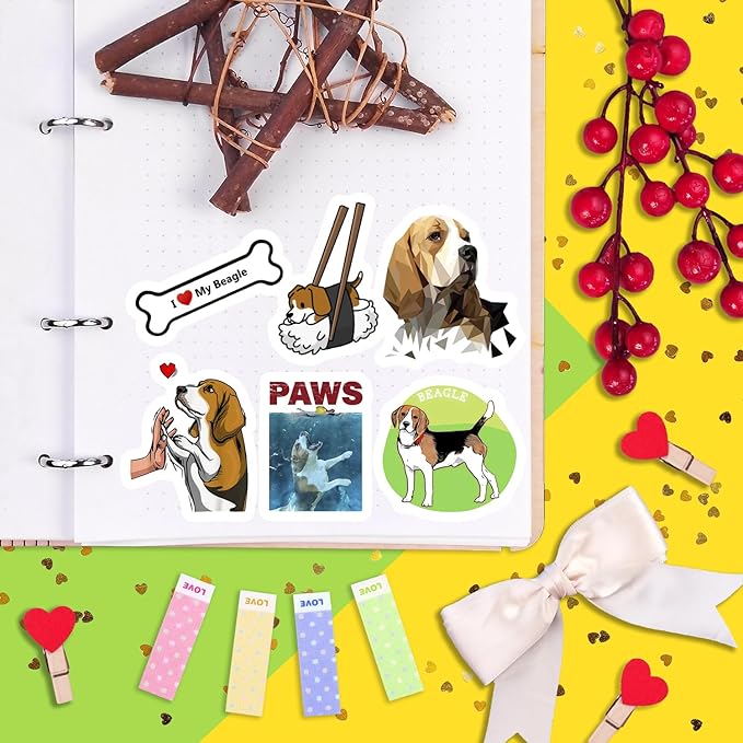 BulbaCraft Beagle Stickers for Water Bottle and Laptop - Dog Lover Party Supplies & Decorations, Waterproof Vinyl Puppy Decals, Cute Beagle Stickers Laptop Decals, Gifts for Women & Men
