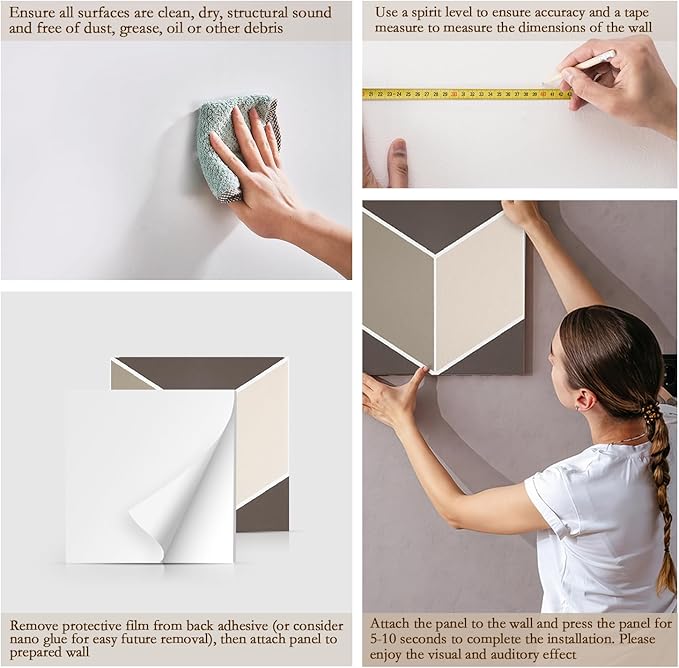 12Pack Acoustic Panels, Self-Adhesive Sound Proof Panels for Walls, Decorative 3D Textured Printing Sound Dampening Panels Sound Absorption Tiles for Studio, Office, Home, 12×12×0.4", Camel