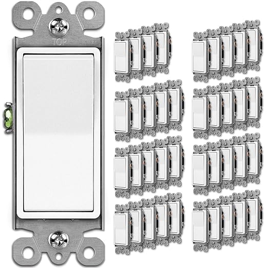 BESTTEN 40 Pack Single-Pole Light Switch, 15A 120/277V, Paddle Wall Switch, On/Off Rocker Interrupter, UL Listed, White