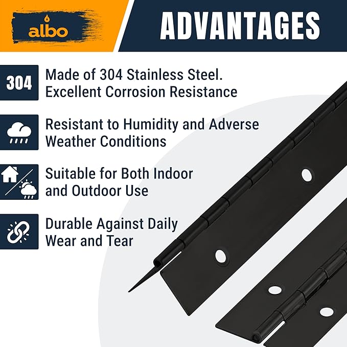 ALBO 30 Inch Black Heavy Duty Piano Hinge Continuous Stainless Steel 304 (2-Pack), Surface Mount Cabinet Hinges Matte Black 30"x2" for Large Cabinet, Industrial Storage & Equipment Door