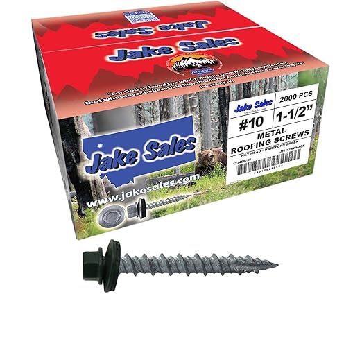 10 x 1-1/2" Hartford Green Metal Roofing Screws - Hex Washer Head- Self-Starting/Tapping - EPDM Washer. 8 X 250 Bags - 2,000 Screws