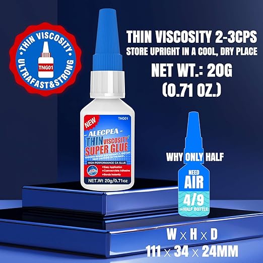 20g Thin CA Glue (2-3 CPS), 2-5 Second Cure Time - Ideal for Hobbies and Precision Work: Woodworking, Model Making (Cars, Airplanes), Pen Turning, Inlays, and Surface Stabilization