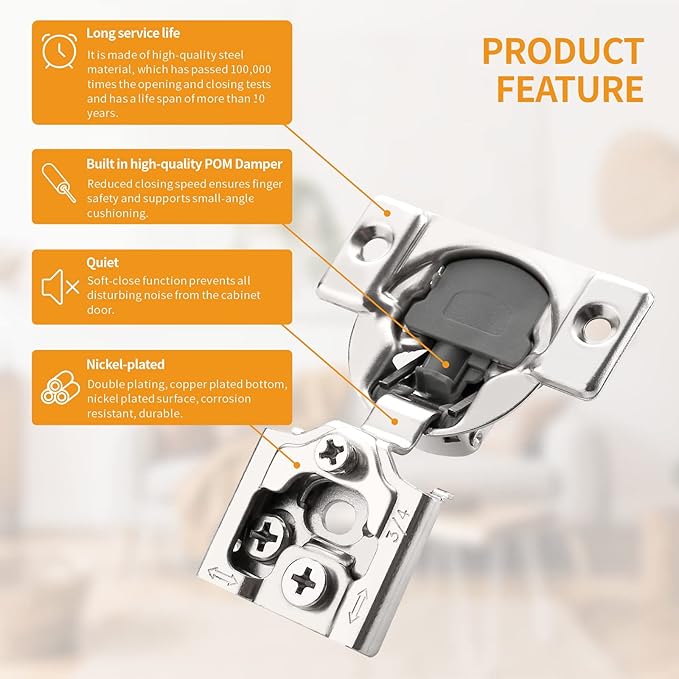 Chibery 50 Pack 3/4" Overlay 3D Soft Close Concealed Hinge for Face Frame Door, Smooth Slow Self Closing Hinges, Satin Nickel, Hidden 105° Open Angle Stainless Steel Hinge for Kitchen Cabinet Door