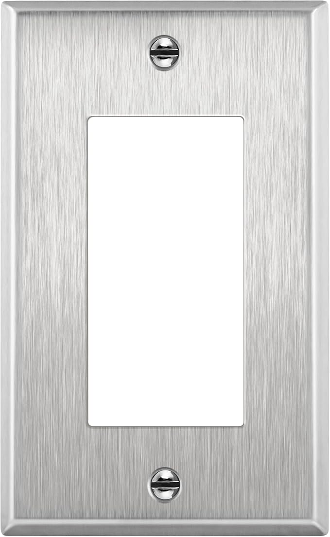 ENERLITES Decorator Switch or Receptacle Outlet Metal Wall Plate, Corrosion Resistant, Size 1-Gang 4.50" x 2.76", UL Listed, 7731, 430 Stainless Steel, Silver