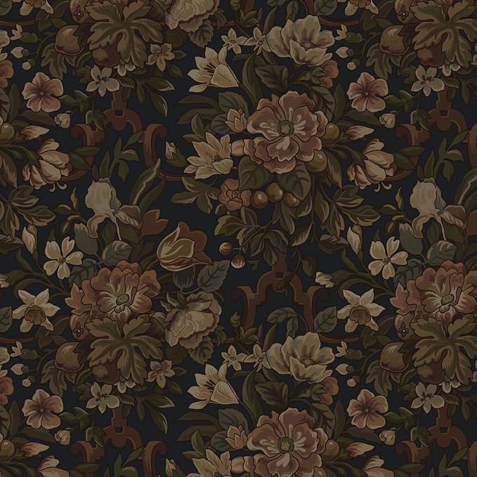 Dimoon Vintage Peel and Stick Wallpaper Dark Blue Floral Contact Paper 16.1"x787" Retro Victorian Dark Academia Wallpaper for Bedroom Moody Cottage Core Wall Paper Removable Waterproof Vinyl Roll