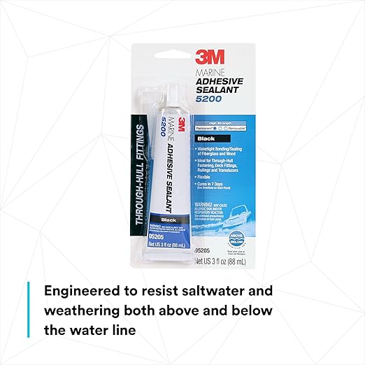 3M Marine Adhesive Sealant 5200 - Permanent Bonding and Sealing for Boats and Marine Applications - Black - 3 Ounces
