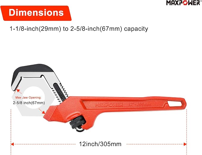 MAXPOWER Adjustable Offset Hex Wrench, 12 Inch, Red, Cast Iron