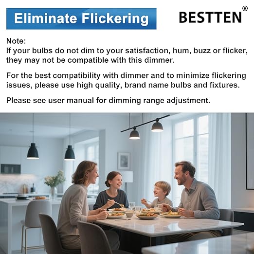 BESTTEN 3 Pack Slide Dimmer Light Switch, Quiet Rocker, Super Slim Single Pole or 3 Way Dimmable Switch, Max 300W LED, CFL, 600W Incandescent, ETL Listed, White