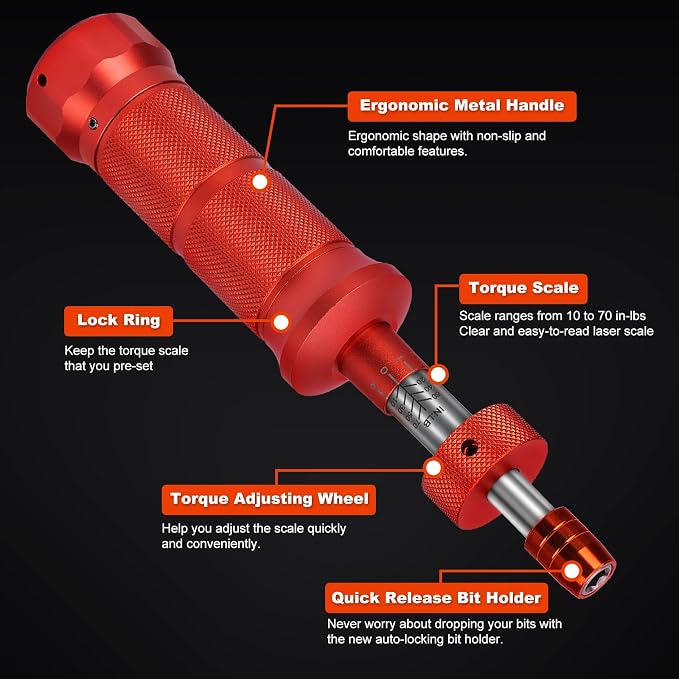 68Pcs Torque Screwdriver Wrench Set 10-70 IN.LB, Inch Pound Torque Driver | with S2 Steel Bits, 1/4" Drive, Magnetic Quick-Release Adapter for Bike Repair, Mounting and Maintenance