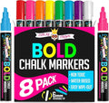 Bold Chalk Markers - Dry Erase Marker Pens - Liquid Chalk Markers for Chalkboards, Signs, Windows, Blackboard, Glass, Mirrors - Chalkboard Marker with Reversible Tip (8 Pack) - (Multicolored, 6mm)