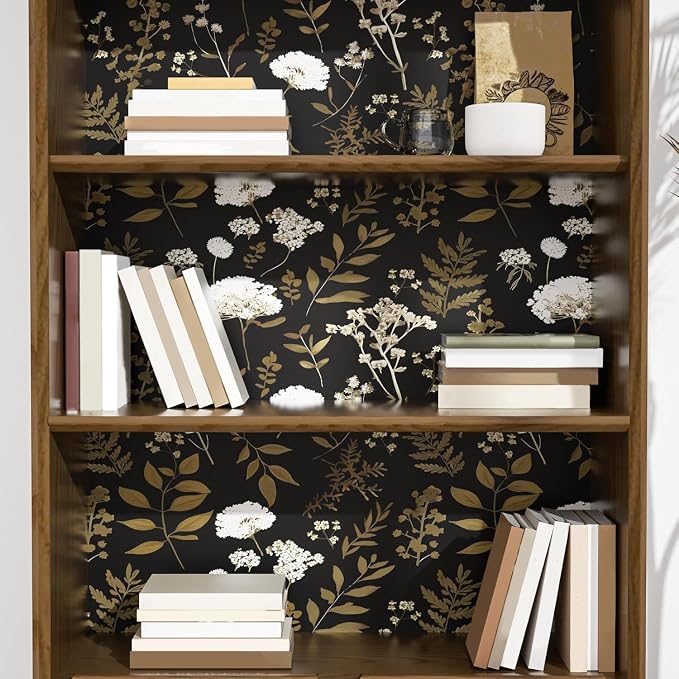 Vintage Dark Floral Leaf Peel and Stick Wallpaper 17.5"x197" | Self Adhesive/Removable/Waterproof/Thick Vinyl Contact Paper for Bathroom Bedroom Shelf Cabinet Drawer,Prepasted,Easy Peel