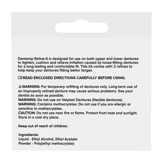 Dentemp Denture Reline Kit - Advanced Formula Reline It Denture Reliner - Denture Kit to Refit and Tighten Dentures for Both Upper & Lower Denture