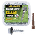 LIONMAX 500-PCS Metal Roofing Screws #10 × 1 Inch, Rustproof Coating Hex Head Sheet Metal to Wood Siding Screw with Rubber Washer, Sharp Point, Hex Socket Included