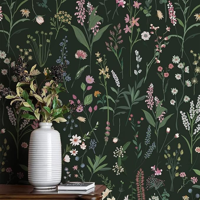 17.3'' x 236.2'' Floral Peel and Stick Wallpaper Vinyl Wallpaper Flower Vintage Vinyl Peel and Stick Wall Paper for Kitchen Cabinet Furniture Renter Friendly (Covers 28.4 Sq Ft)