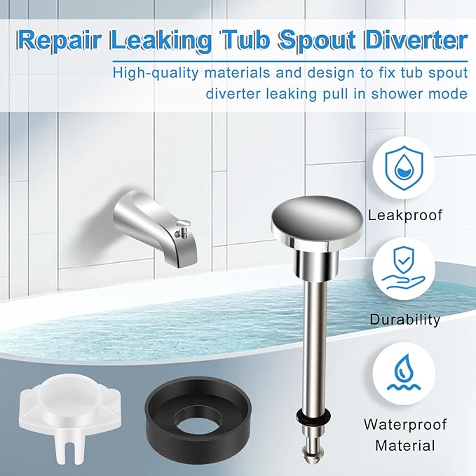 2 Set Tub Spout Diverter Repair Kit, Bathroom Shower Bathtub Leaky Faucet Repair Replacement Parts, with 2 Diverter Valve Stems, 2 Cup Seals and 2 Gates (Chrome)