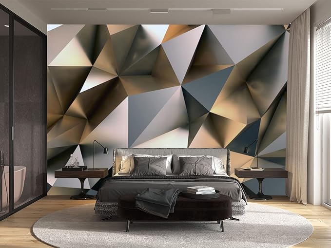 Cliouar-Metal Polygon Geometry Wall Mural Wallpaper for Bedroom Living Room 182" x 122" (Not Peel and Stick)