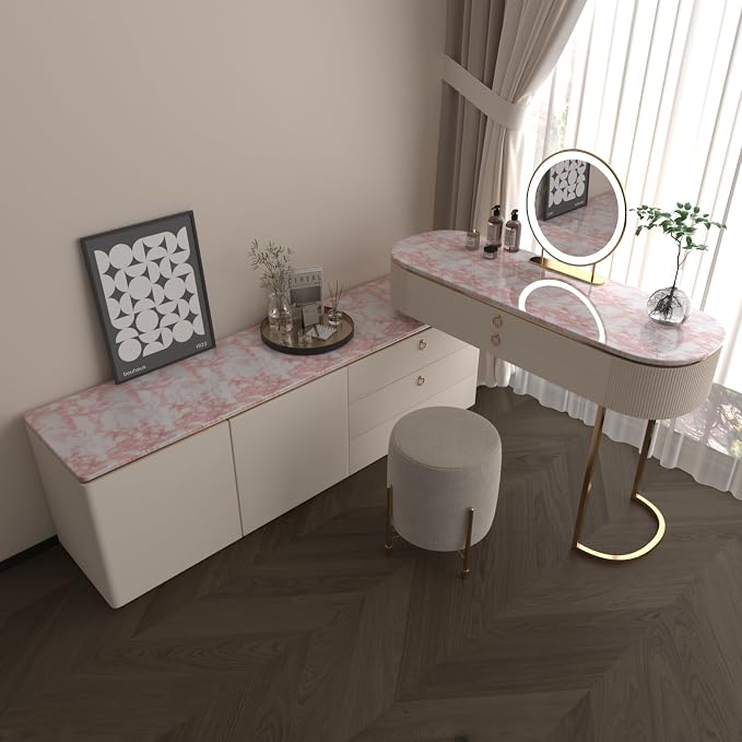BAYYA Extra Wide Marble Contact Paper Granite Peel and Stick Wallpaper Pink Glossy 48x197 inch Countertop Contact Paper for Kitchen Bathroom Self-Adhesive Waterproof Decorative Film Marble Vinyl Wrap