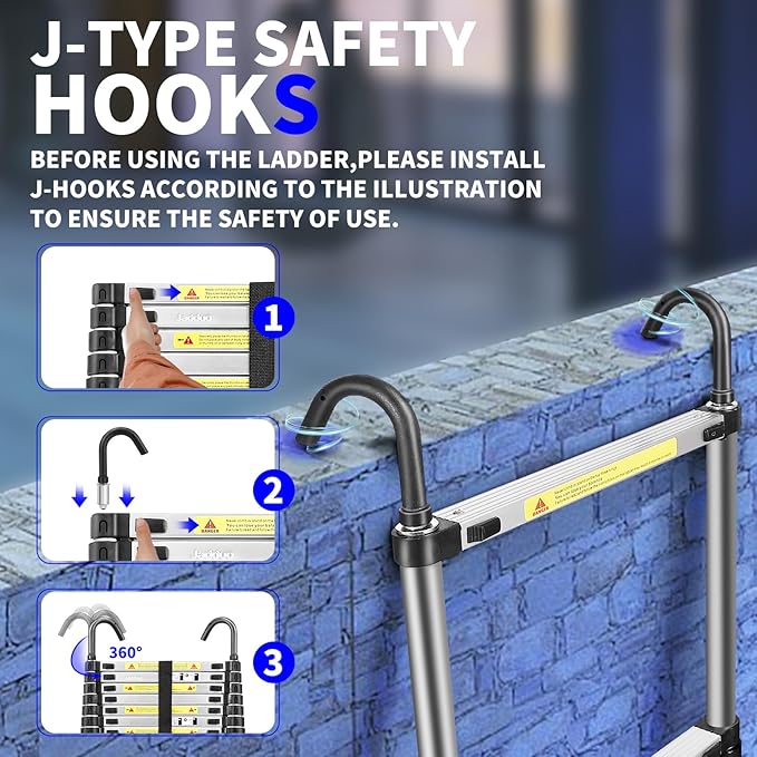 JADDUO Telescoping Ladder,29.5 FT Extension Ladder,Aluminum Lightweight Telescopic Ladder with 2 Triangle Stabilizers, Telescoping Attic Ladders RV Ladders for Outdoor