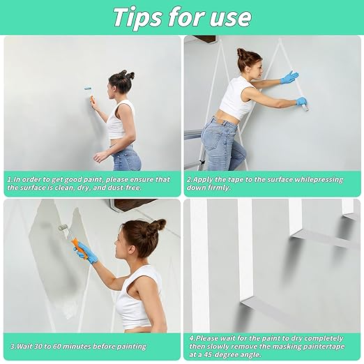 Oleitodh 12 Rolls White Painters Tape Bulk 2 inch x 660 Yards, Painters Masking Tape No Residue Wall Painting Tape Artist Tape Trim Edge Finishing Tape for Wall Painting Decoration DIY Supplies