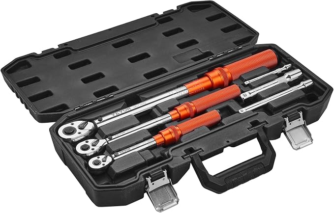 VEVOR 1/4 3/8 1/2 Inch Drive Torque Wrench, 3Pcs Click Torque Wrench Set 20-240IN-LB, 5-45FT-LB, 10-170FT-LB, Dual-Direction Adjustable 72 Tooth for Bicycle, Moto and Car Maintenance
