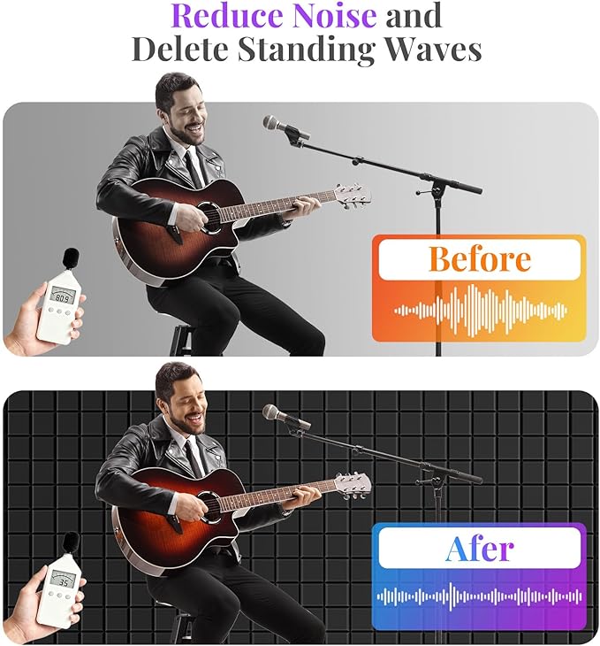 JBER 24 Pack 2" X 12" X 12" Acoustic Foam Panels,Soundproofing Wall Studio Foam Panels Wedges,Sound Insulation Absorbing Acoustic Treatment,9 Blocks Beveled Square Fireproof Design - Black