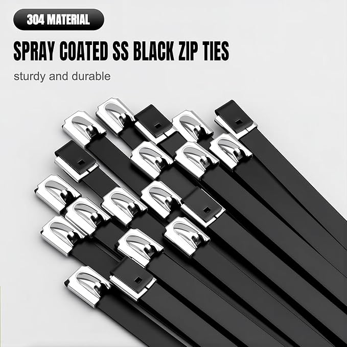 Black Metal Zip Ties, 11.8inch 100pcs Stainless Steel Zip Ties | Uv Resistant Chain Link Fence Ties for Machinery, Exhaust Wrap, Farm, Pipe, Roof, Cable, and Outdoor Fences