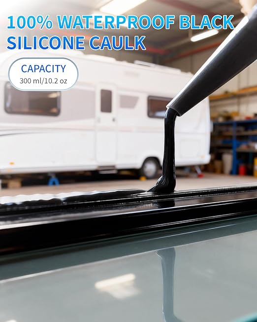 Black Silicone Caulk & Sealant, 100% Waterproof Silicone Caulking, Silicone Sealant Caulking for Kitchen, Bathroom, RV, Interior & Exterior Use, Shrink & Crack Proof, 10.2 FL. OZ/300ML, 1 Pack