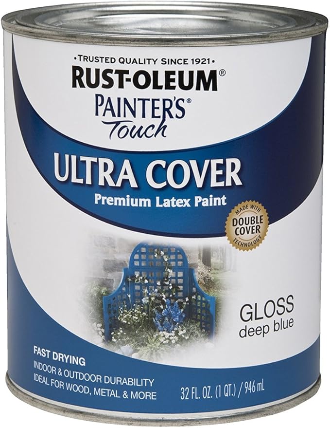Rust-Oleum 224428T Brush 224428 Painter's Touch Latex Paint, Quart, Gloss Deep Blue, 1 (Pack of 1)