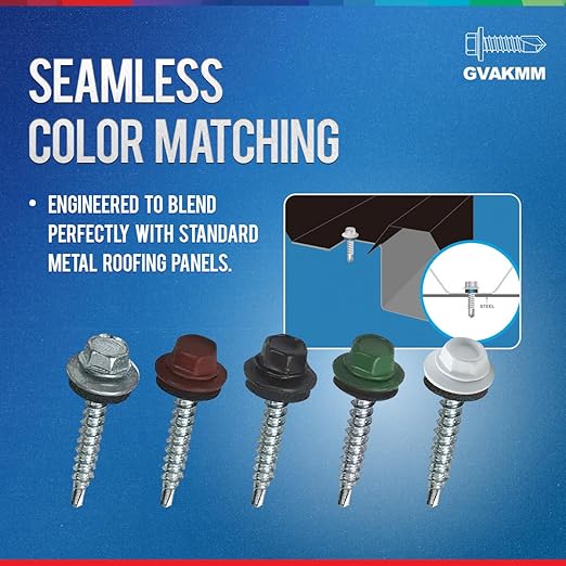 300Pcs #10 x 1-3/8" Green Metal Roofing Screws, Hex Colored Head Self-Drilling Metal to Wood Siding Fasteners, in Reusable Storage Case, Hex Driver Bit Included