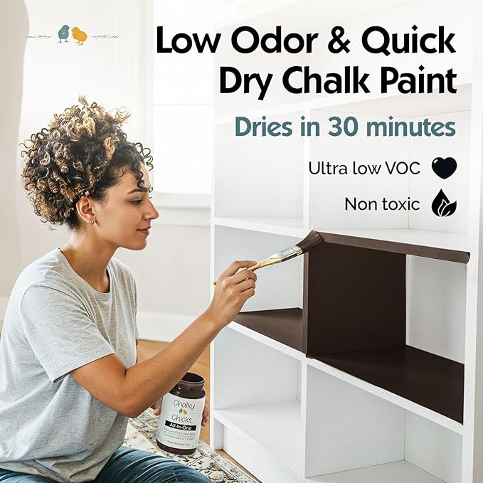 Chalky Chicks 16 Fl Oz Matte Lava Cake (Dark Brown) Chalk Paint for Furniture Without Sanding - No Prep Furniture Paint No Sanding All in One for Crafts, Wood, Cabinet, Metal, Dresser, Farmhouse