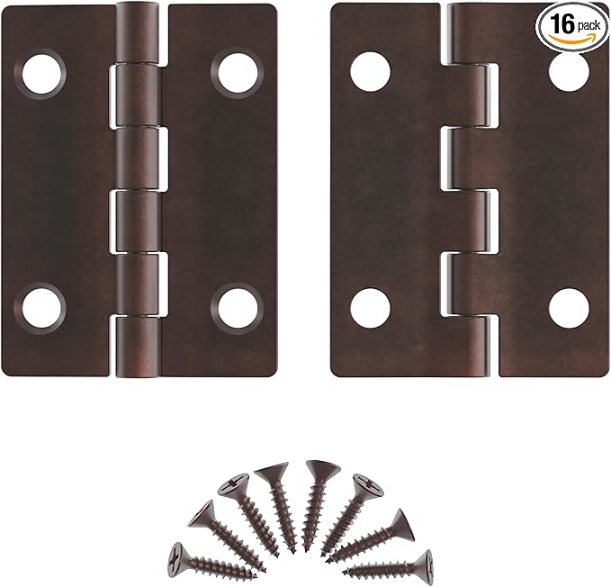 Antique Copper Butt Hinges - 2" x 1-1/2" - Pack of 16 - Flush Mount Cabinet Door Hinges - Furniture Hardware - BH7-SAC (8)