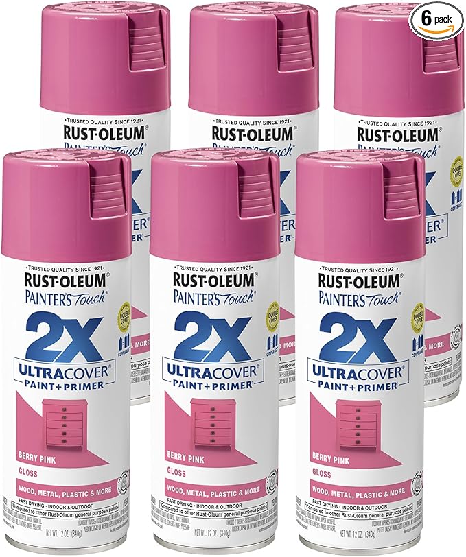 Rust-Oleum 249123-6PK Painter's Touch 2X Ultra Cover Spray Paint, 12 oz, Gloss Berry Pink, 6 Pack