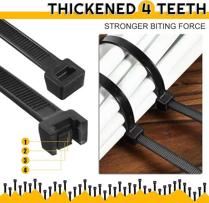 XunYee 48 Pcs 60 Inch Large Zip Ties Heavy Duty Outdoor Extra Large Zip Ties Extra Long Cable Wire Plastic Ties with 176 Pounds Tensile Strength Self Locking UV Resistant (Black)