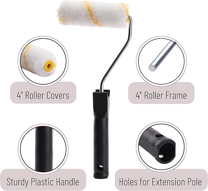 Bates Paint Tray Set - 5pcs, 4-Inch Roller Kit, Small Roller Brush