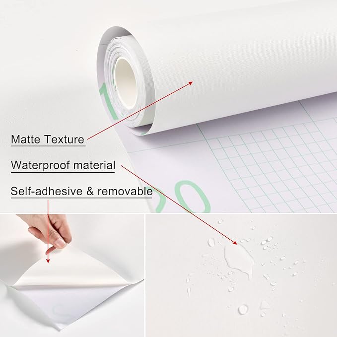 FUKU MON White Wallpaper Peel and Stick, Matte White Contact Paper Textured Self Adhesive Wallpaper Roll, Removable Thick Vinyl Wrap for Cabinets, Walls, Bedroom, Furniture Decor, 24" x 394"