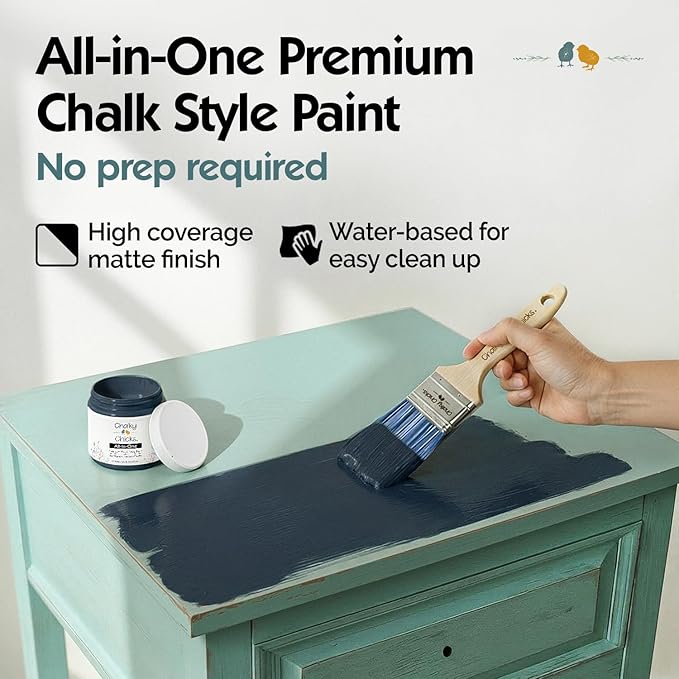 Chalky Chicks 4 Fl Oz Matte Denali (Deep Blue) Chalk Paint for Furniture Without Sanding - No Prep Furniture Paint No Sanding All in One for Crafts, Wood, Walls, Cabinet, Metal, Dresser, Farmhouse