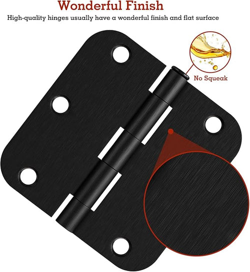 12 Pack Black Oil Rubbed Bronze Door Hinges 3.5" x 3 1/2 Inch Black Brushed Interior Hinge Rounded 5/8" Radius Corner 3 ½"Iron Residential Standard Bedroom Bifold Single Double Doors Hardware Kit