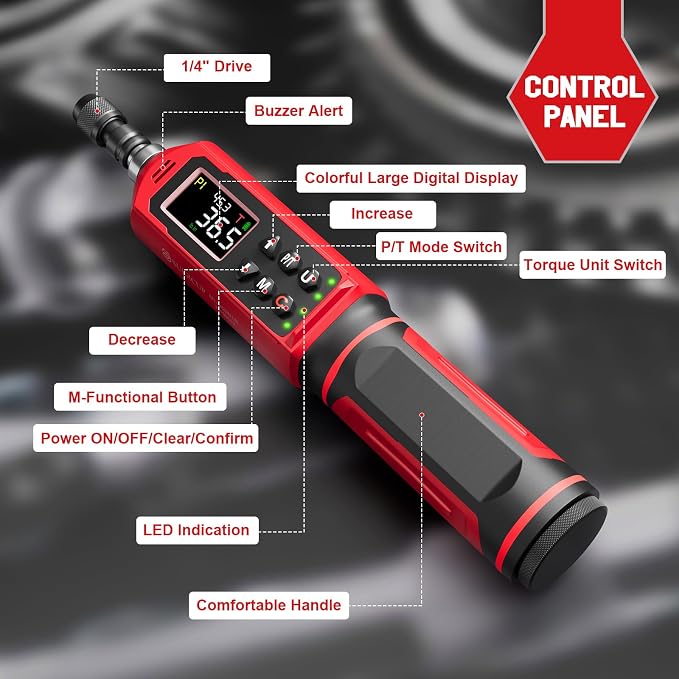 ±1% Accuracy, Digital Torque Screwdriver, 1.5-88.5in-lbs/0.15-10Nm | 1/4'' Drive Inch Pound Torque Screwdriver Electrician, LED, Buzzer, Vibration, 9 Preset Mode 5 Units for Bike, Gunsmithing