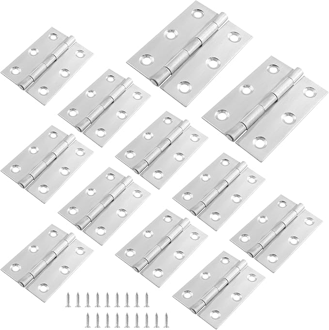 12pcs 2.5 Inch Butt Hinges, Stainless Steel Cabinet Hinges, Small Door Hinges Window Hinge, Folding Box Hinges for Jewelry, Wooden, Chest Box (Chrome)