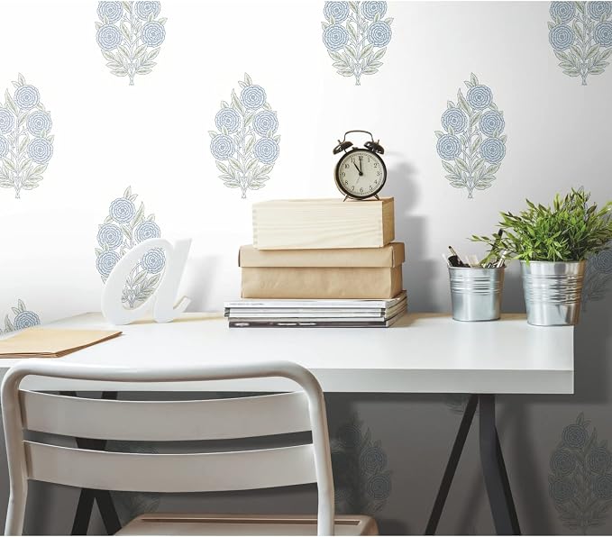 RoomMates Tamara Day RMK12517RL Blue Dutch Floral Peel and Stick Wallpaper