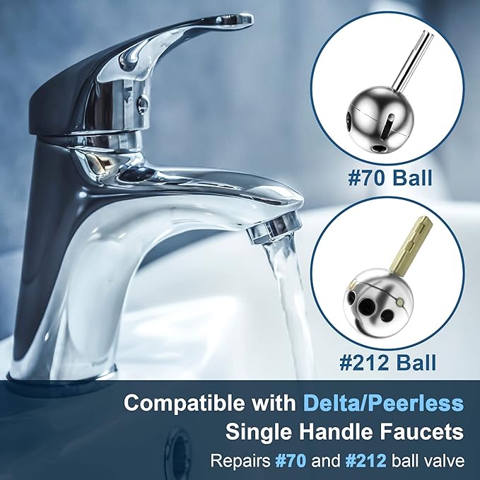 Dreyoo 2 Pack Bathroom Shower Faucet Repair Kit, Compatible with Delta/Peerless #RP3614 and Danco 88103, Compatible with Delta/Peerless Single Handle Faucets, #70 and #212 Ball, Stainless Steel