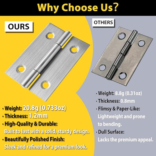 12 PCS 2 inches High-end Stainless Steel Mini Small Hinges with 48 Screws, Suitable for DIY Wooden Boxes, Small Cabinets, Jewelry Boxes Flat Hinges, Furniture, Woodworking Craft Project, Silver