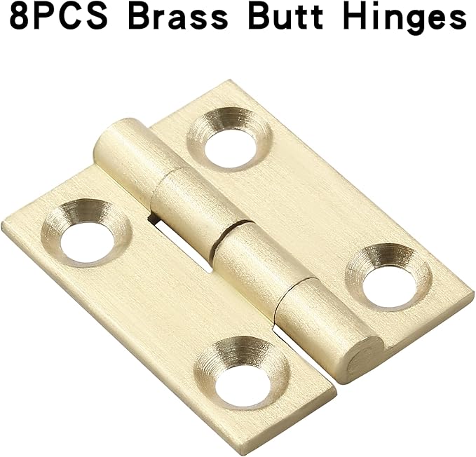 Murtenze 8 Pcs 1 Inch Mini Solid Brass Hinges，Brass Cabinet Hinge Small Box Hinges Butt Hinge for Cabinet, Drawer, Wood Box