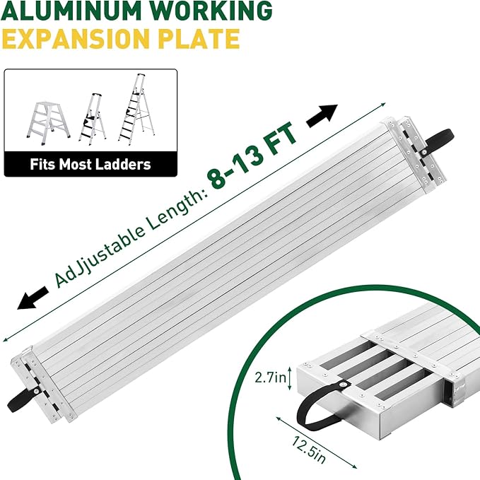 Garvee 8-13FT Aluminum Telescoping Work Plank, 12.5 inch Width Extension Plank, 440Lbs Capacity Extension Boards, Adjustable Scaffolding Plank with Skid-Proof Platform Scaffold Ladder Accessory