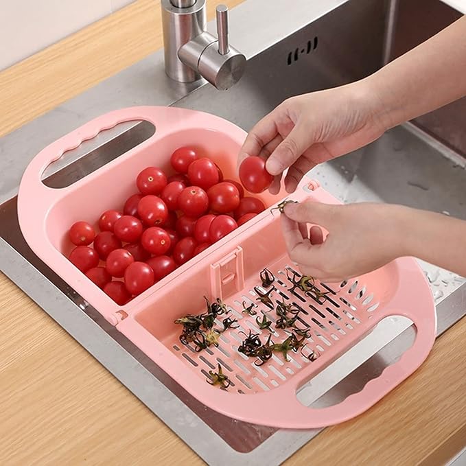 Kitchen Strainers Folding Drain Basket Leaking Fruit Box Vegetable Container Rack Sink With Handle Storage Baskets Tools Kitchen Accessories(Blue)