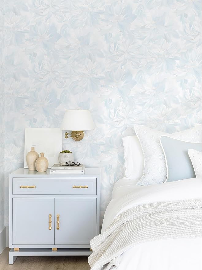 78.7"x17.3" Peel and Stick Wallpaper Blue Floral Boho Cute Contact Paper Light Blue Girly White Flower Wallpaper Removable Dorm Girls Wall Paper Self Adhesive Modern Kitchen Bedroom Vinyl Roll