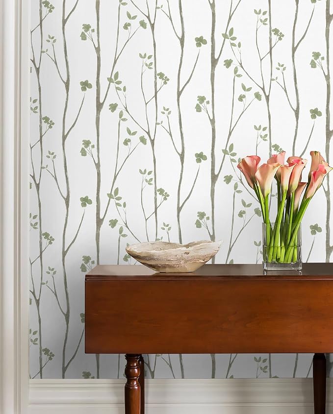 Timeet Green Leaf Wallpaper 16" x 197" Boho Floral Peel & Stick Removable Wallpaper for Bathroom, Bedroom, Kitchen, Accent Wall, etc.
