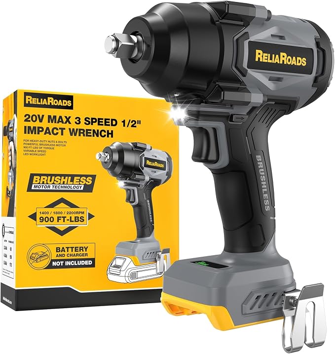 900 Ft-lbs Cordless Impact Wrench, 1/2 Inch Impact Gun Compatible Dewalt 20V Battery, Brushless Constant High Torque Impact Driver with 3 Speed, Tool Only (No Battery Included)