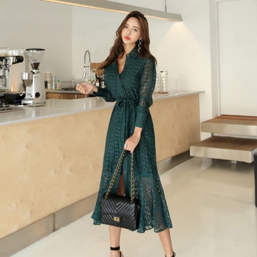 Early Autumn New Product Pure Color Shirt-style Lace Fish