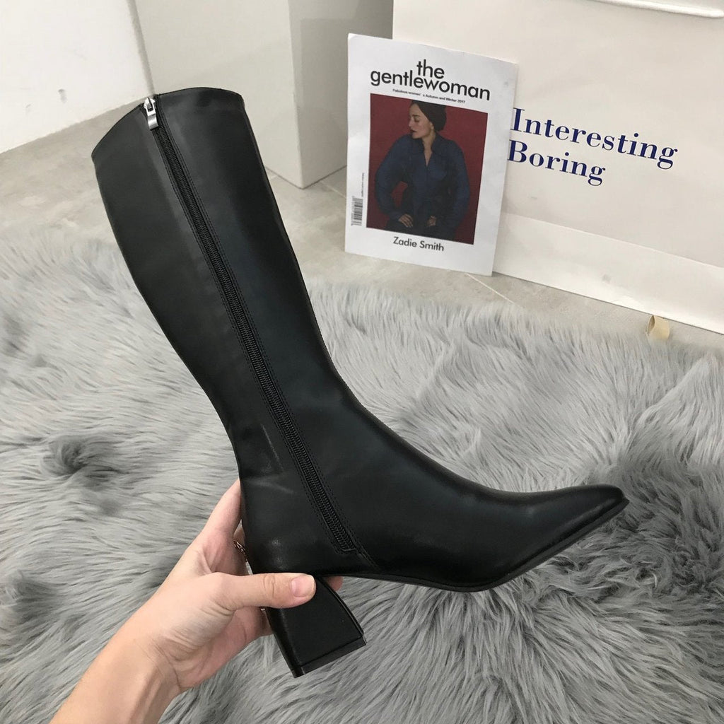 But Women's Knee Side Zipper Square Toe Boots
